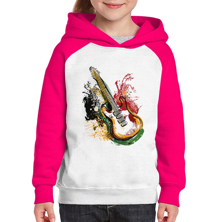 Moletom Infantil Guitarra Reggae - Branco/Rosa