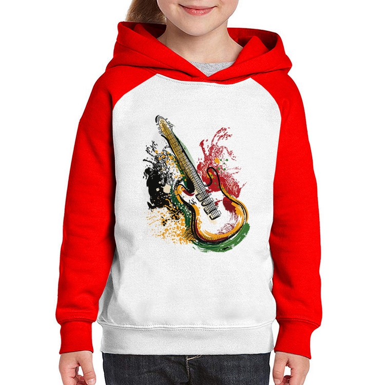 Moletom Infantil Guitarra Reggae - Branco/Vermelho