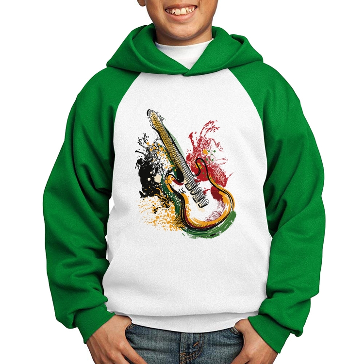 Moletom Infantil Guitarra Reggae - Branco/Verde