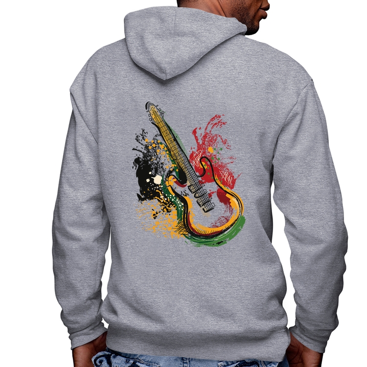 Blusa Moletom Guitarra Reggae Masculina com Capuz e Zíper - Mescla