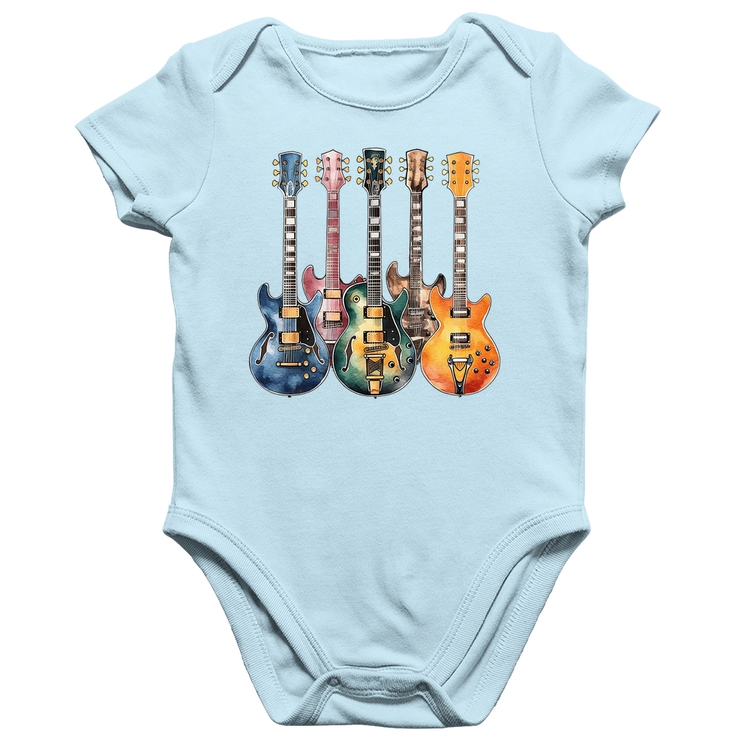 Body Bebê Algodão Guitarras Watercolor Art - Azul Bebê