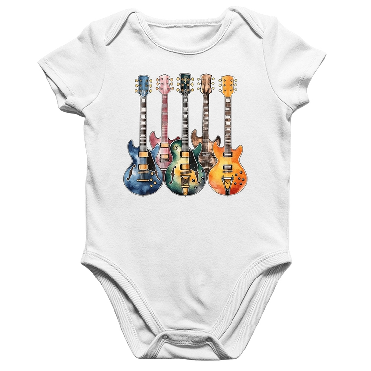 Body Bebê Algodão Guitarras Watercolor Art - Branco