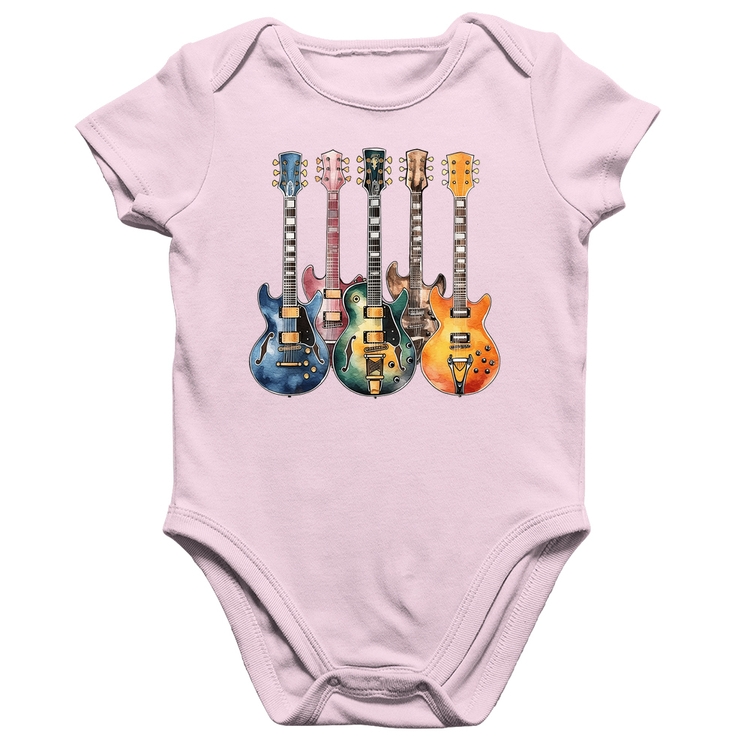 Body Bebê Algodão Guitarras Watercolor Art - Rosa Bebê