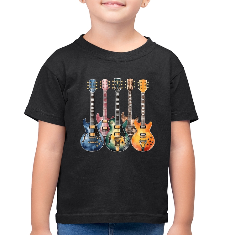 Camiseta Algodão Infantil Guitarras Watercolor Art