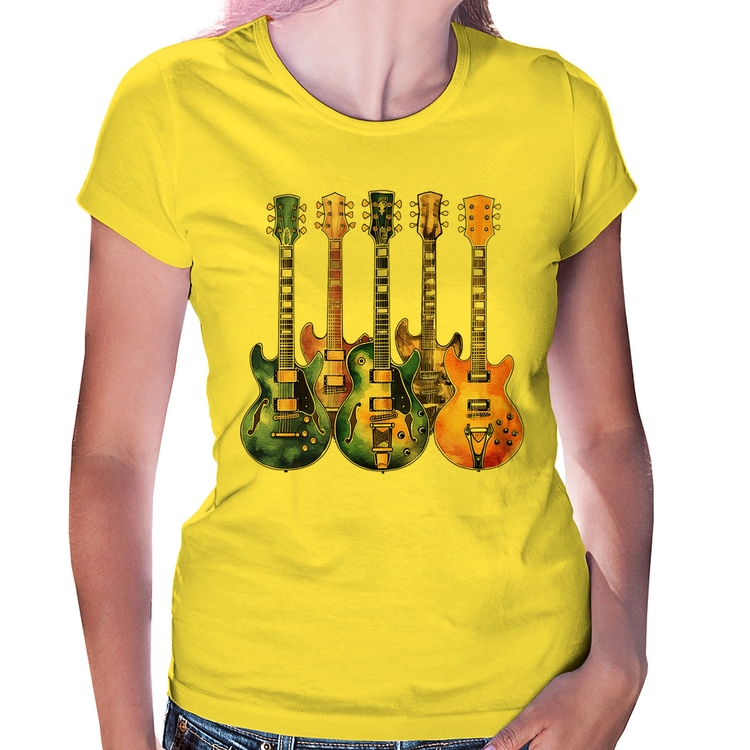 Baby Look Guitarras Watercolor Art - Amarela