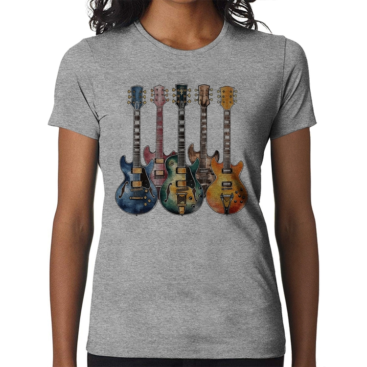 Baby Look Guitarras Watercolor Art - Cinza