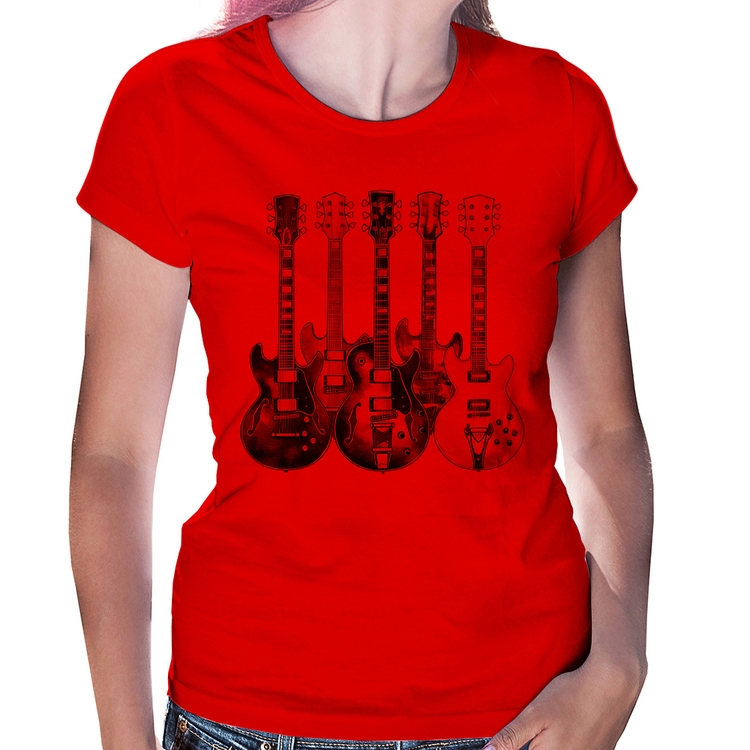 Baby Look Guitarras Watercolor Art - Vermelha