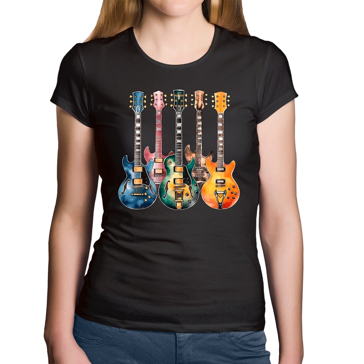 Baby Look Algodão Guitarras Watercolor Art