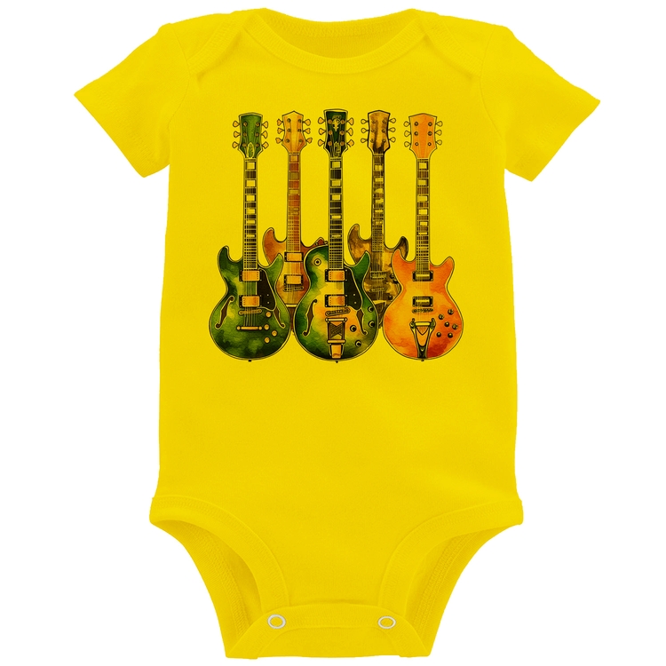 Body Bebê Guitarras Watercolor Art - Amarelo