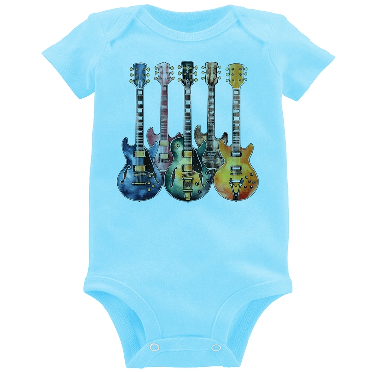 Body Bebê Guitarras Watercolor Art - Azul Bebê