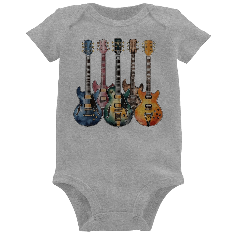 Body Bebê Guitarras Watercolor Art - Cinza