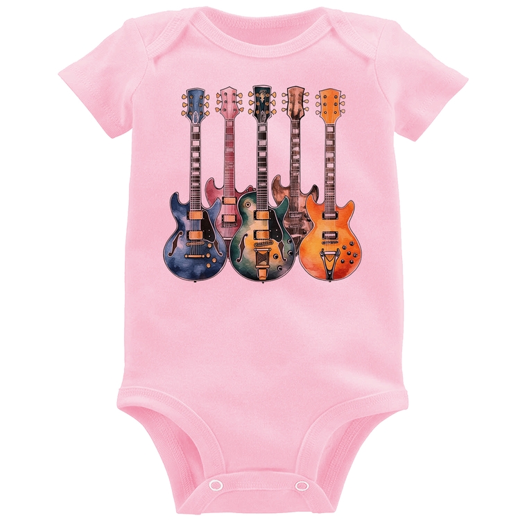 Body Bebê Guitarras Watercolor Art - Rosa Bebê