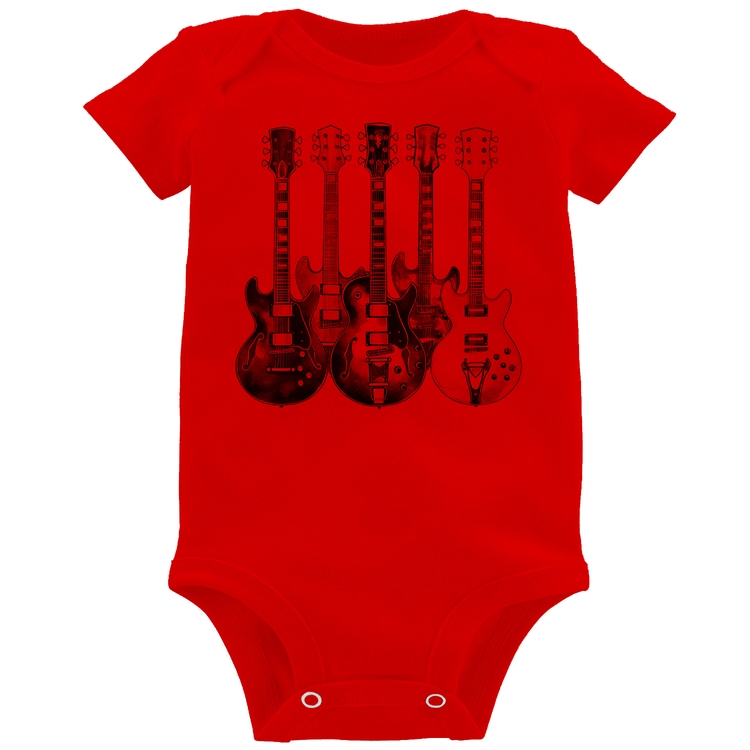 Body Bebê Guitarras Watercolor Art - Vermelho