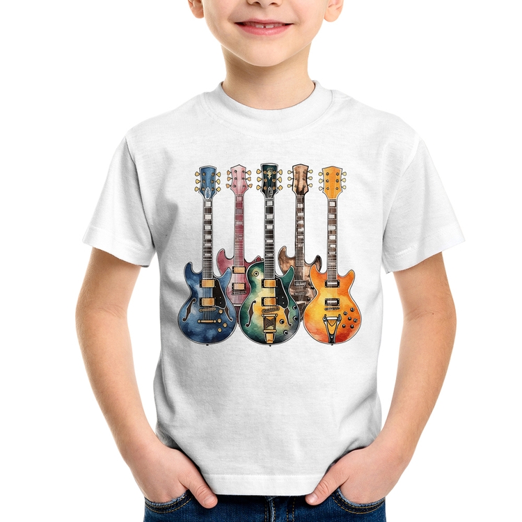 Camiseta Infantil Guitarras Watercolor Art