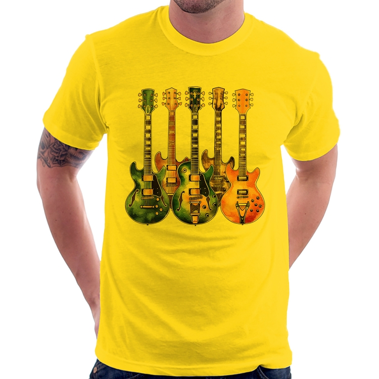 Camiseta Guitarras Watercolor Art - Amarela