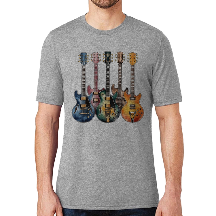 Camiseta Guitarras Watercolor Art - Cinza