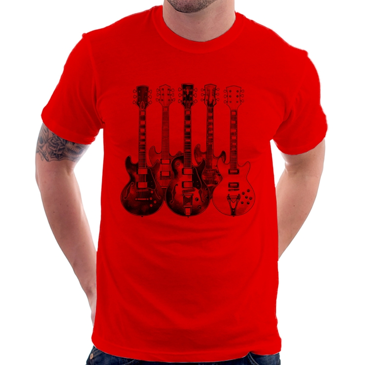 Camiseta Guitarras Watercolor Art - Vermelha