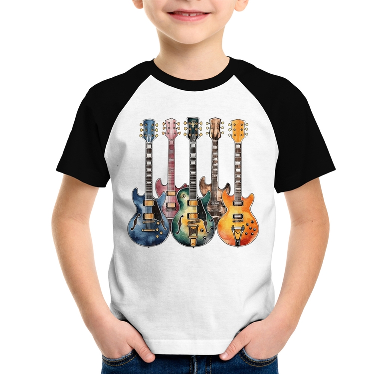 Camiseta Raglan Infantil Guitarras Watercolor Art