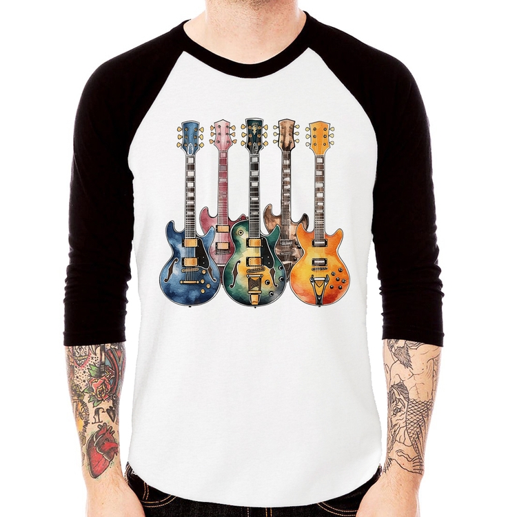 Camiseta Raglan Guitarras Watercolor Art Manga 3/4