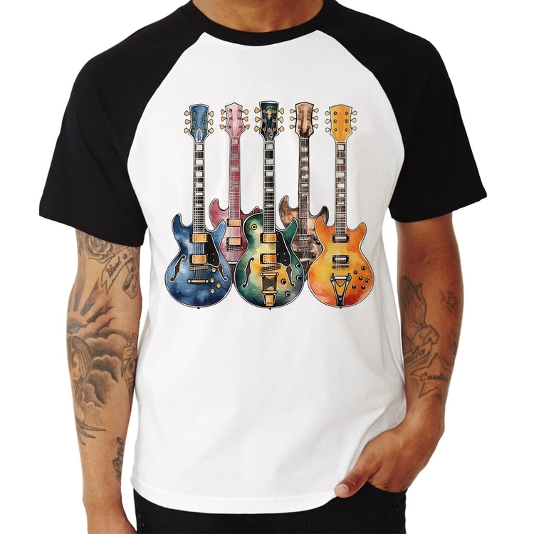 Camiseta Raglan Guitarras Watercolor Art