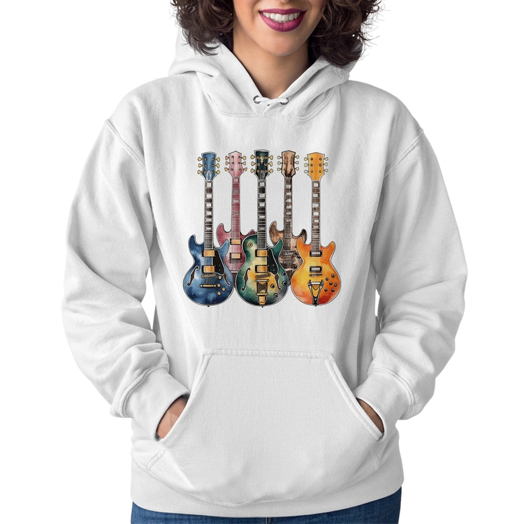 Moletom Feminino Guitarras Watercolor Art - Branco