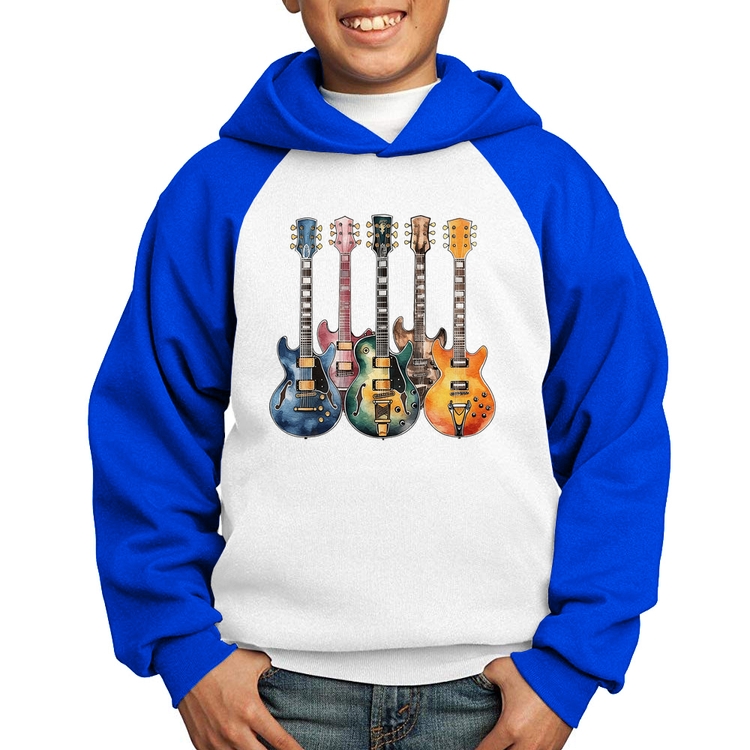 Moletom Infantil Guitarras Watercolor Art - Branco/Azul