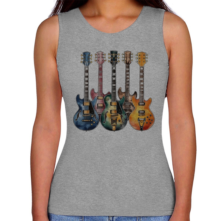 Regata Feminina Guitarras Watercolor Art - Cinza