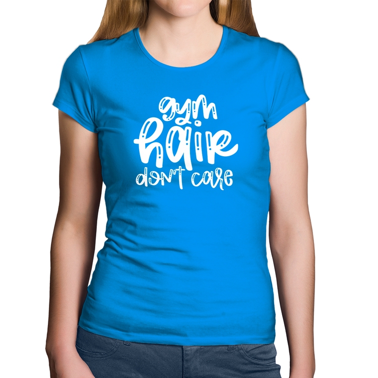 Baby Look Algodão Gym Hair Don't Care - Azul