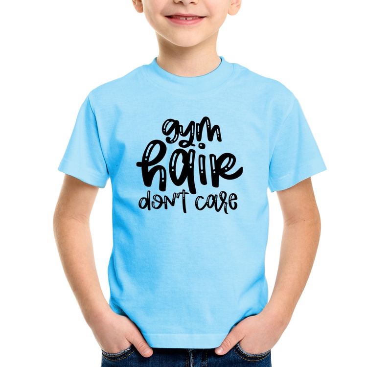 Camiseta Infantil Gym Hair Don't Care - Azul Bebê