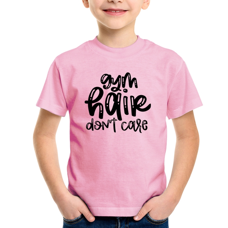 Camiseta Infantil Gym Hair Don't Care - Rosa Bebê