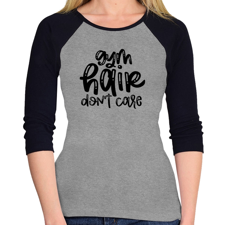 Baby Look Raglan Gym Hair Don't Care Manga 3/4 - Cinza/Preto