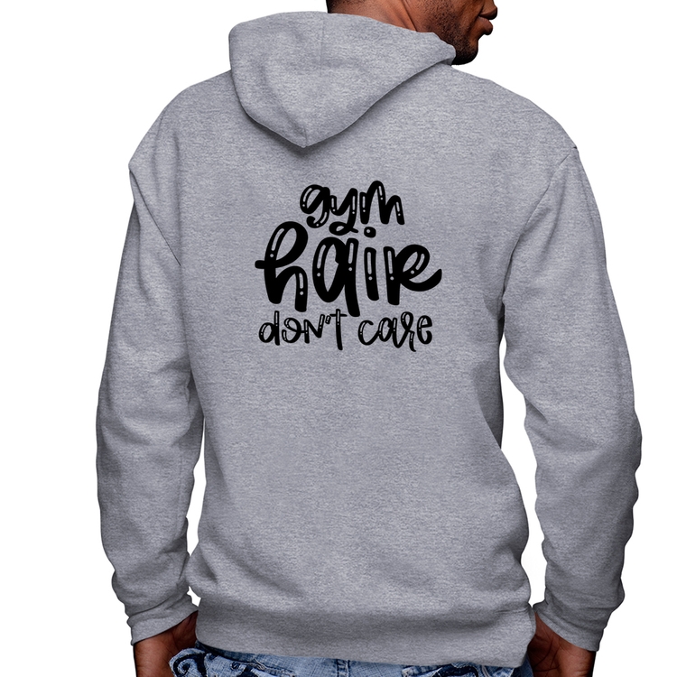 Blusa Moletom Gym Hair Don't Care Masculina com Capuz e Zíper - Mescla