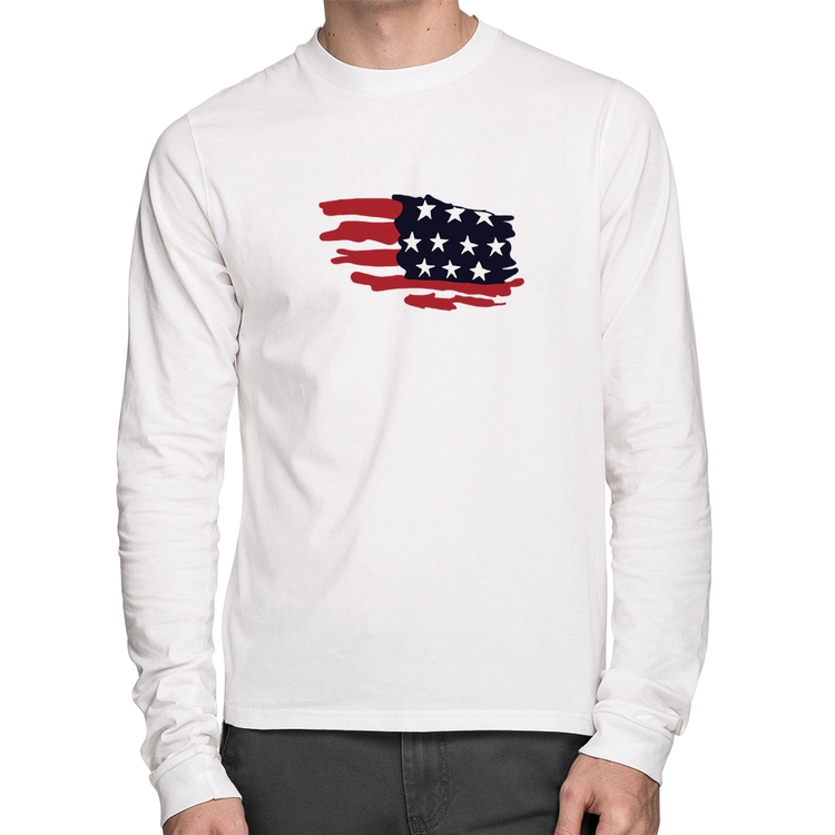 Camiseta Algodão Handrawn Flag Manga Longa - Branca