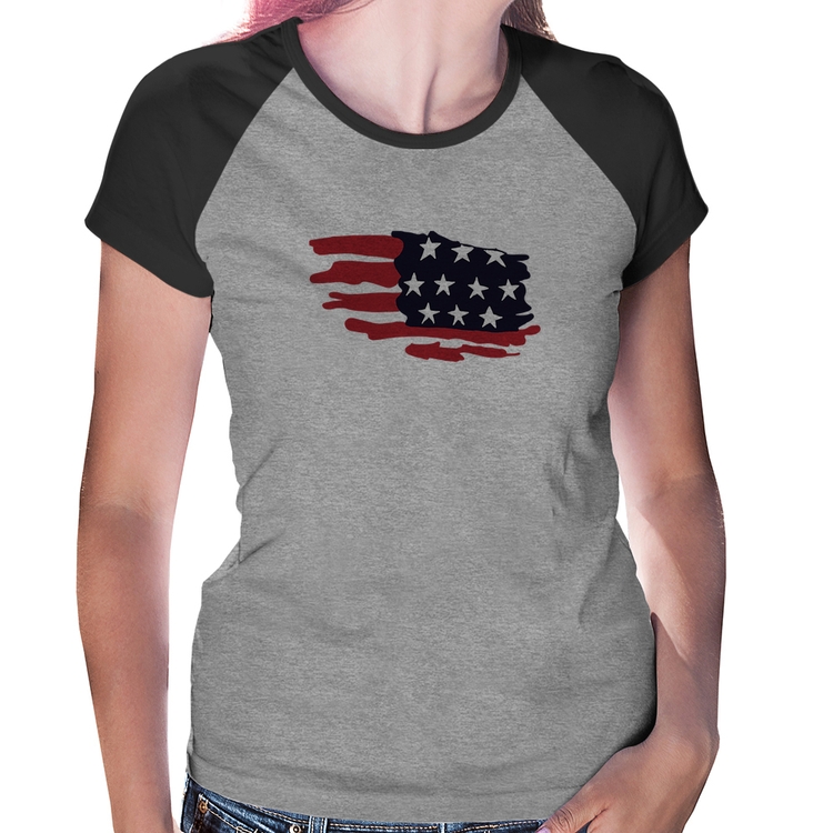 Baby Look Raglan Handrawn Flag - Cinza/Preto