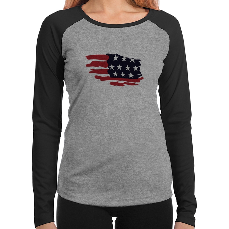 Baby Look Raglan Handrawn Flag Manga Longa - Cinza/Preto