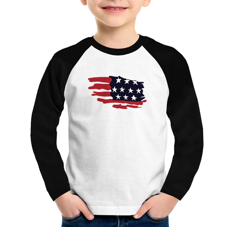 Camiseta Raglan Infantil Handrawn Flag Manga Longa