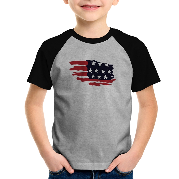 Camiseta Raglan Infantil Handrawn Flag - Cinza/Preto