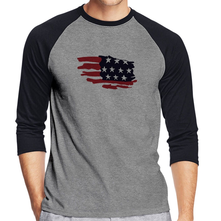 Camiseta Raglan Handrawn Flag Manga 3/4 - Cinza/Preto