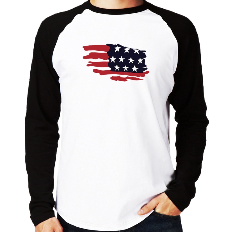 Camiseta Raglan Handrawn Flag Manga Longa