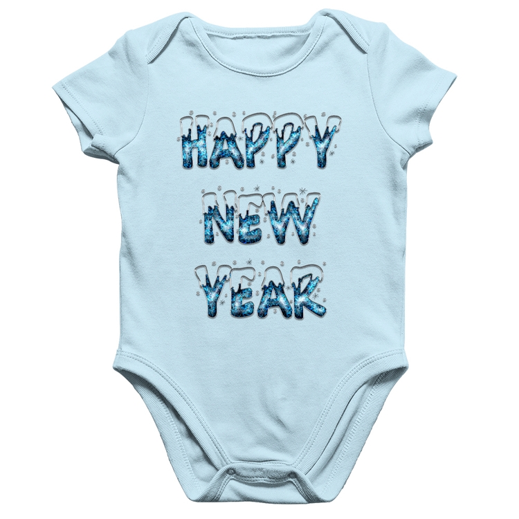 Body Bebê Algodão Happy New Year - Azul Bebê