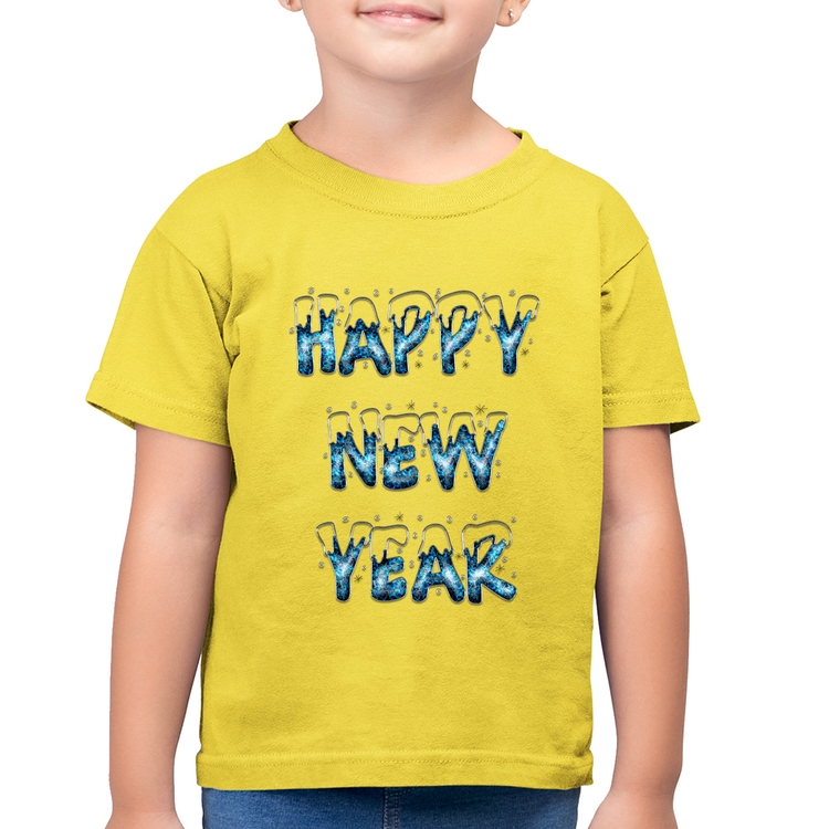 Camiseta Algodão Infantil Happy New Year - Amarelo Canário