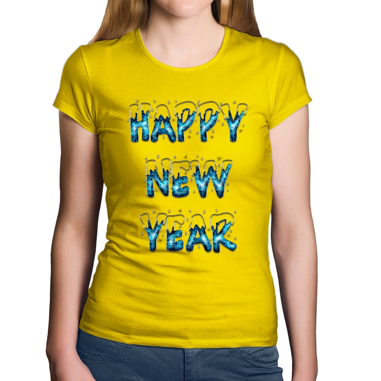 Baby Look Algodão Happy New Year - Amarela