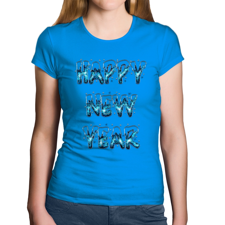 Baby Look Algodão Happy New Year - Azul