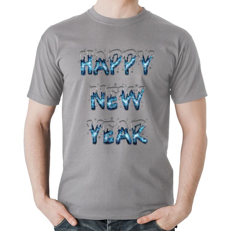 Camiseta Algodão Happy New Year - Cinza