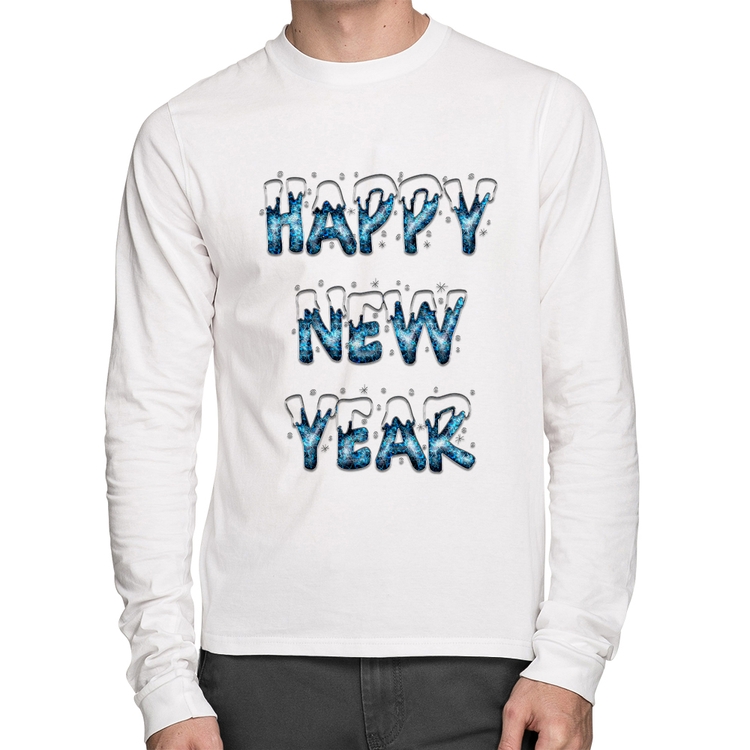Camiseta Algodão Happy New Year Manga Longa - Branca