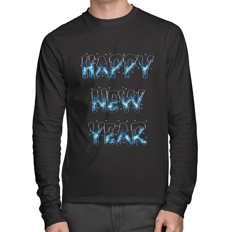 Camiseta Algodão Happy New Year Manga Longa