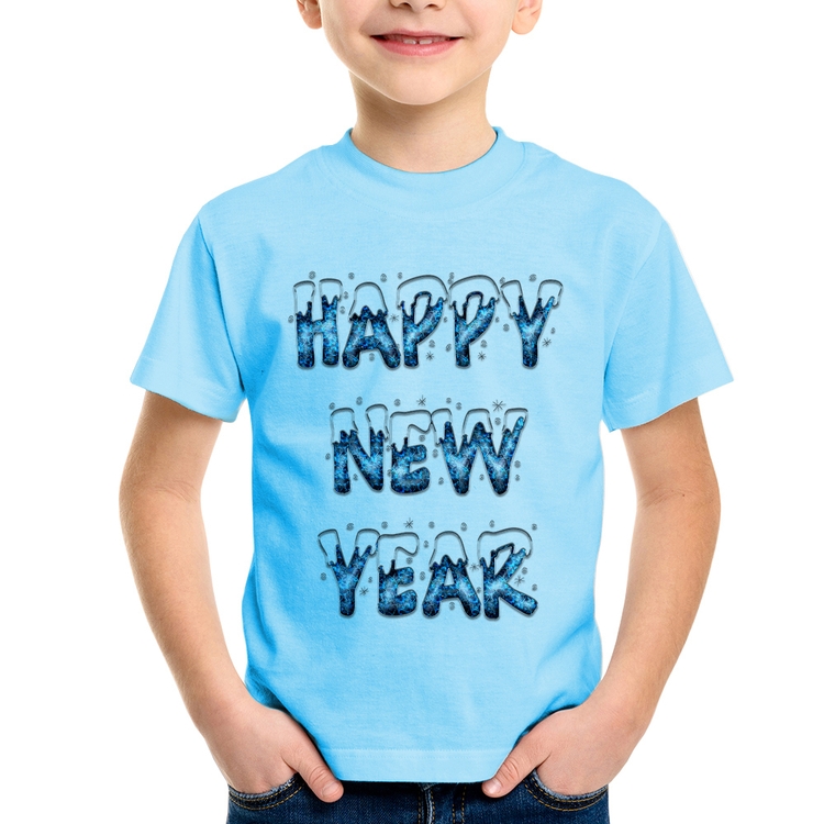 Camiseta Infantil Happy New Year - Azul Bebê