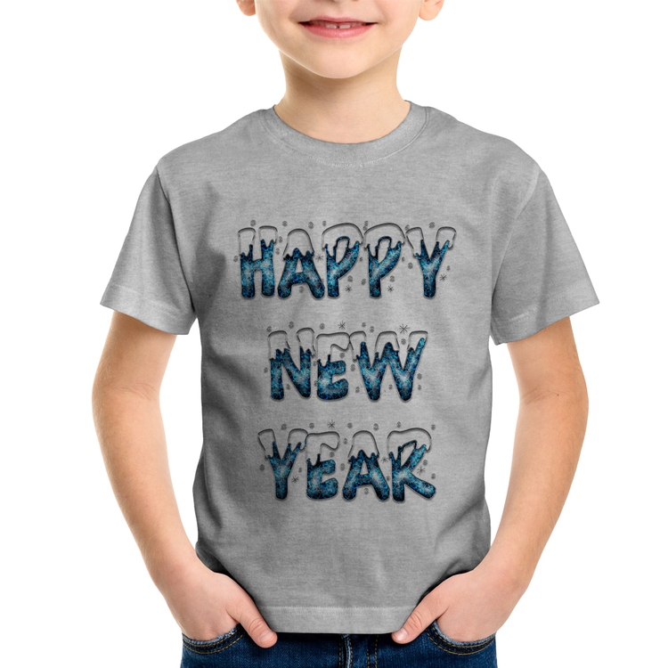Camiseta Infantil Happy New Year - Cinza