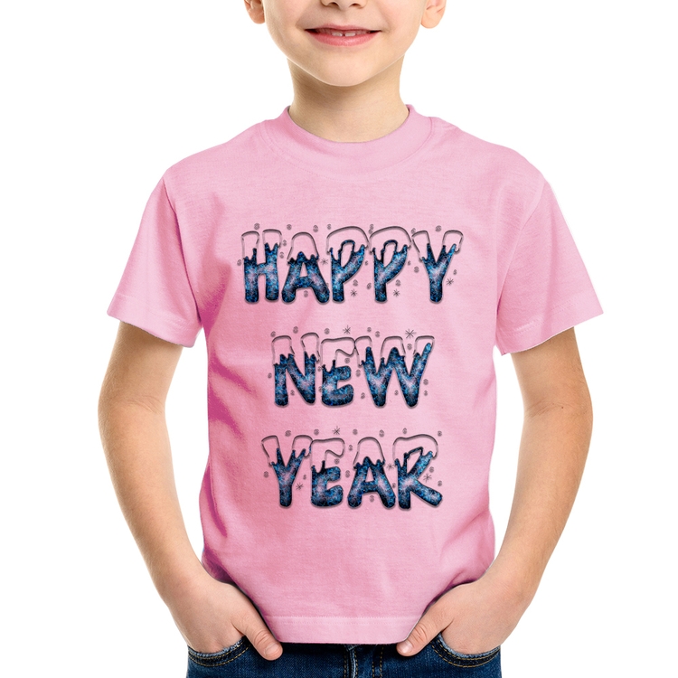 Camiseta Infantil Happy New Year - Rosa Bebê