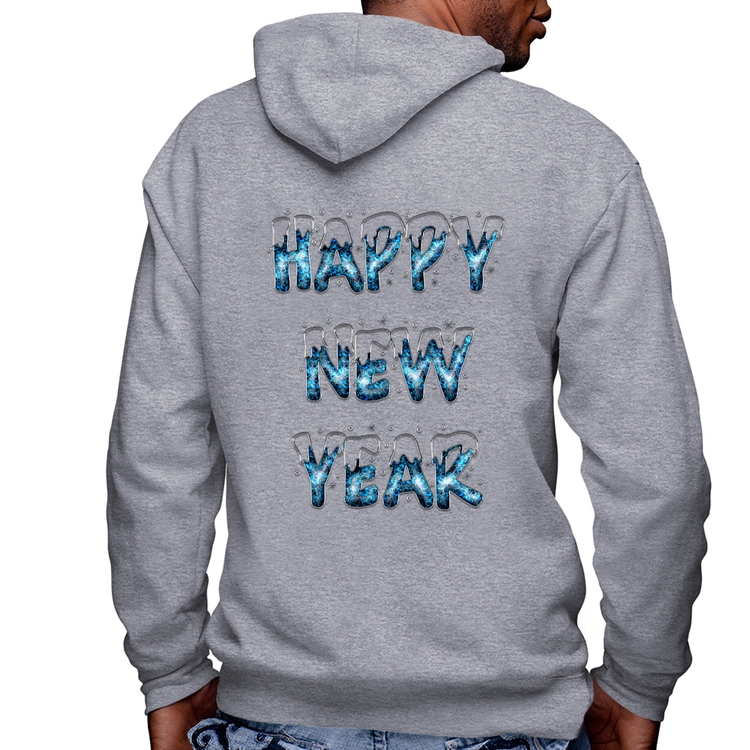 Blusa Moletom Happy New Year Masculina com Capuz e Zíper - Mescla